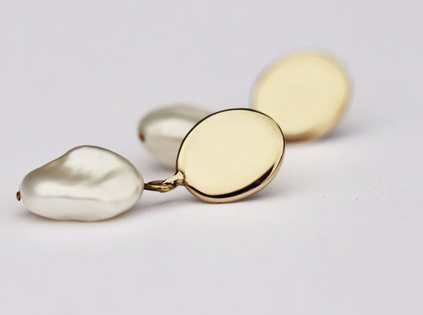 Keshi pearl drop earrings, 9ct gold
